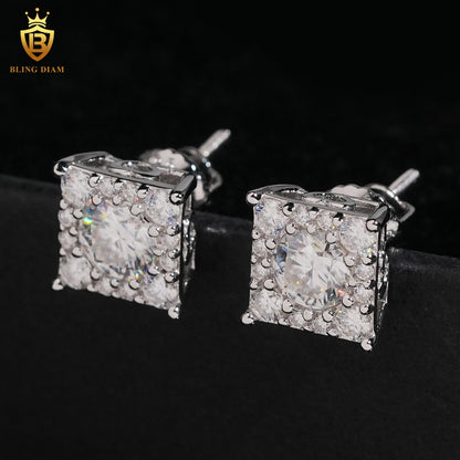 Iced-Out Square Moissanite Stud Earrings