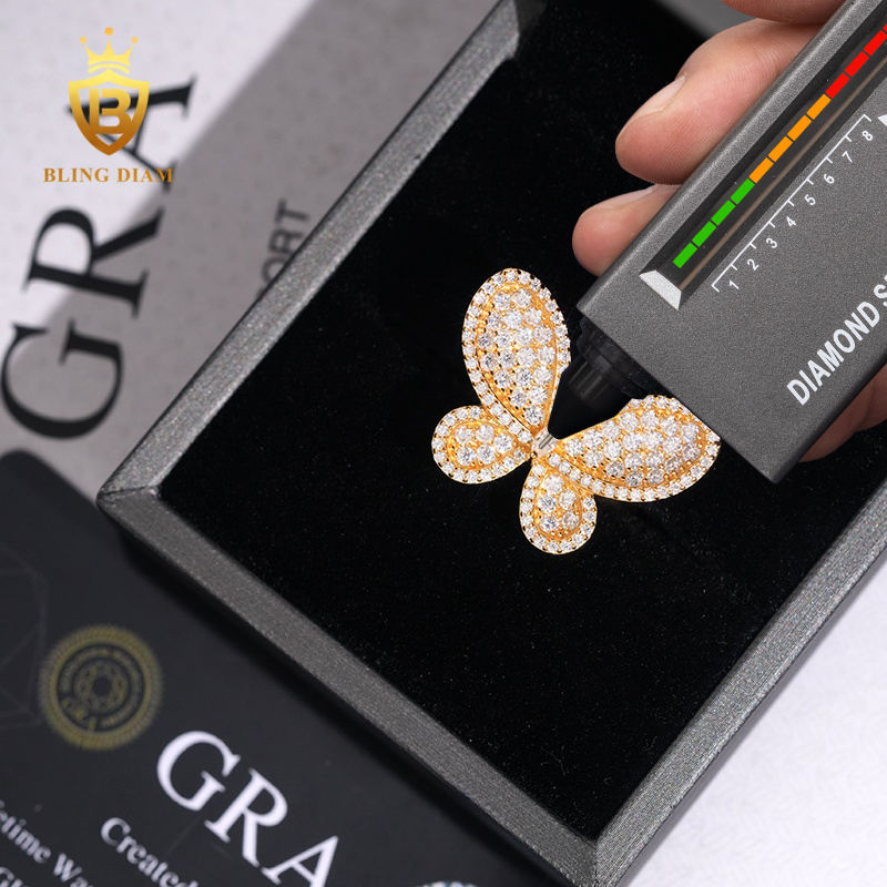 butterfly iced-out moissanite ring