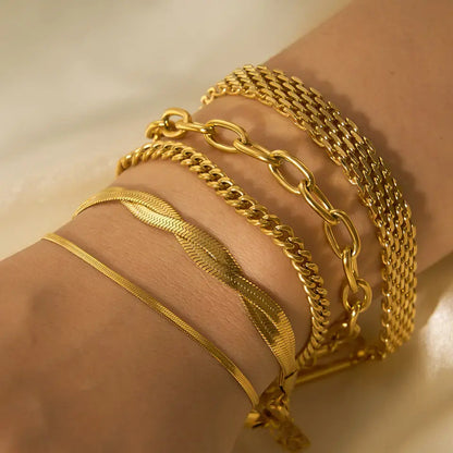 Double Layer Cuban Flat Snake Paperclip Chain Bangle Bracelet