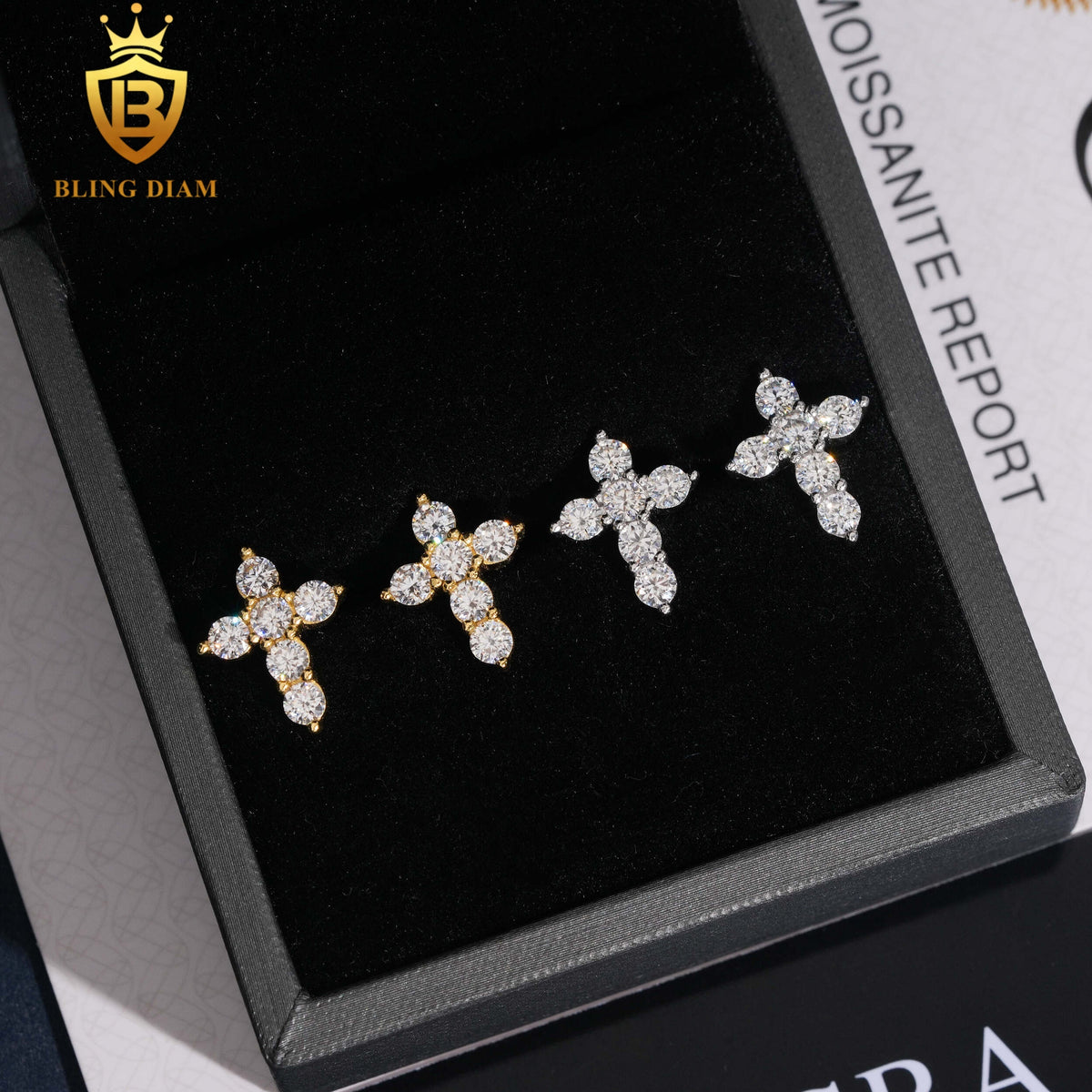 Moissanite Cross Stud Earrings