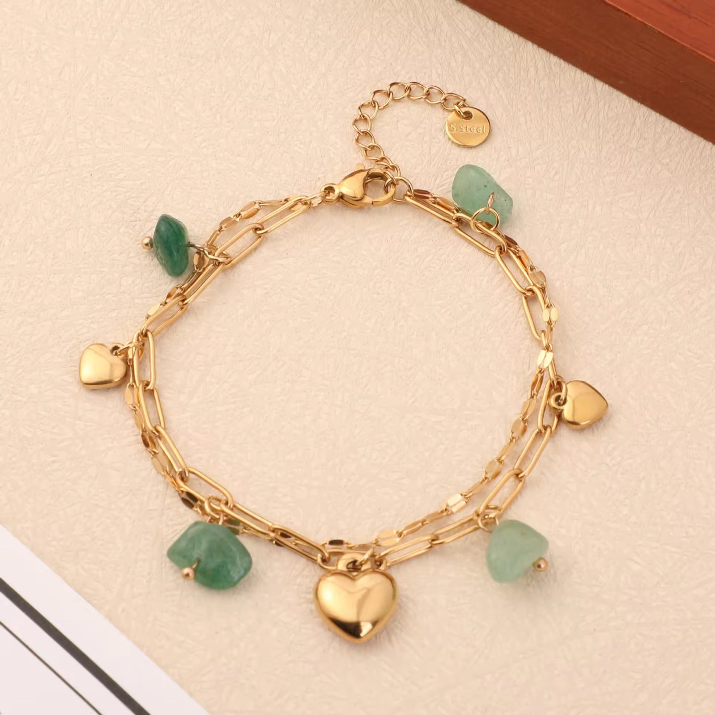 Heart Shape Charm and Natural Stone Bracelet