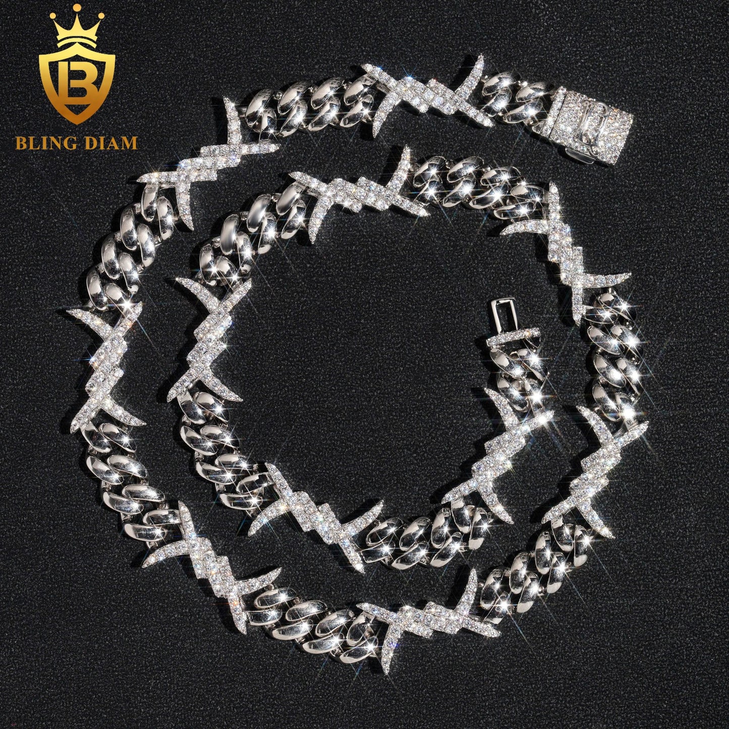 13mm Sharp 925 Sterling Silver Moissanite Chain