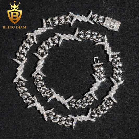 13mm Sharp 925 Sterling Silver Moissanite Chain