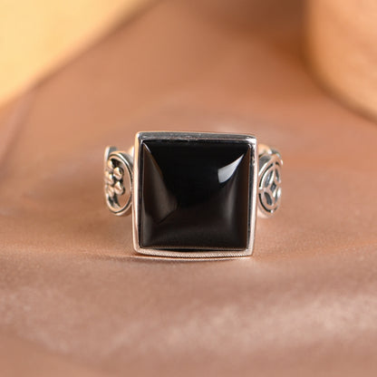 Square Black Agate Ring