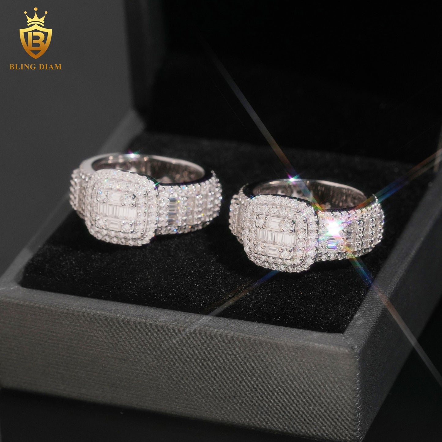 Baguette-cut iced-out ring