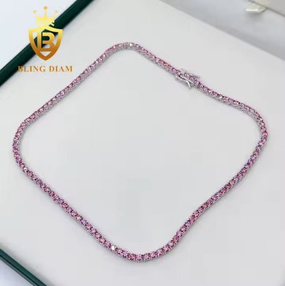 Pink Tennis Chain - 3mm Moissanite, Sterling Silver