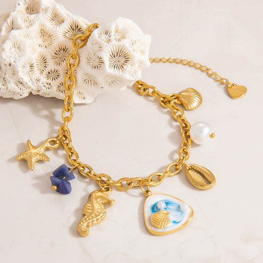 Seahorse Shell Starfish Pearl Charm Bracelets