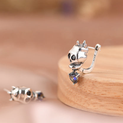 Heart Shaped Zircon Skull Head Stud Earrings