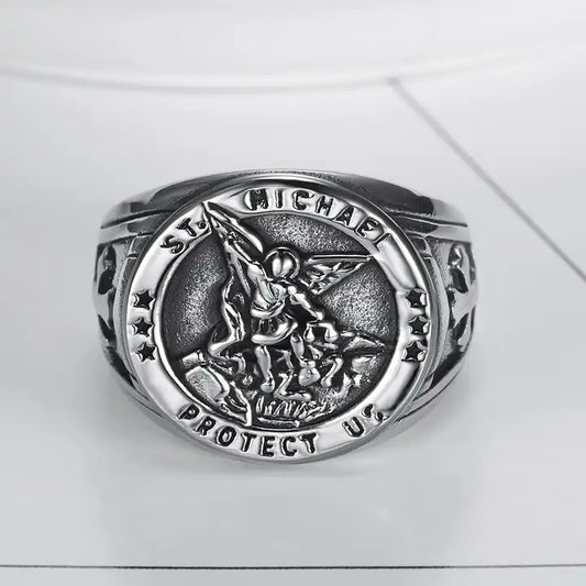 st michael protect us signet ring
