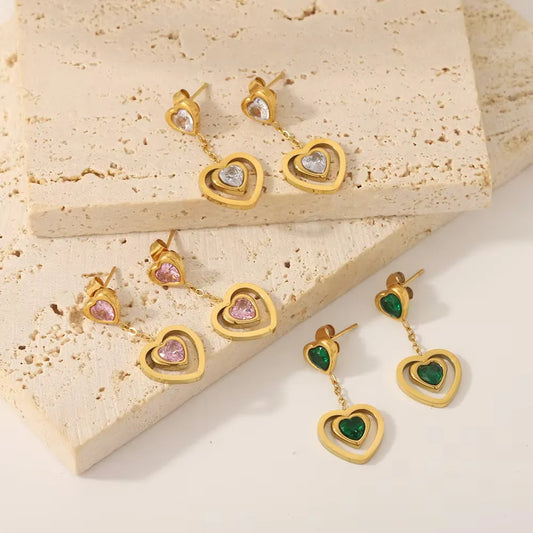 Double Heart Drop Earrings