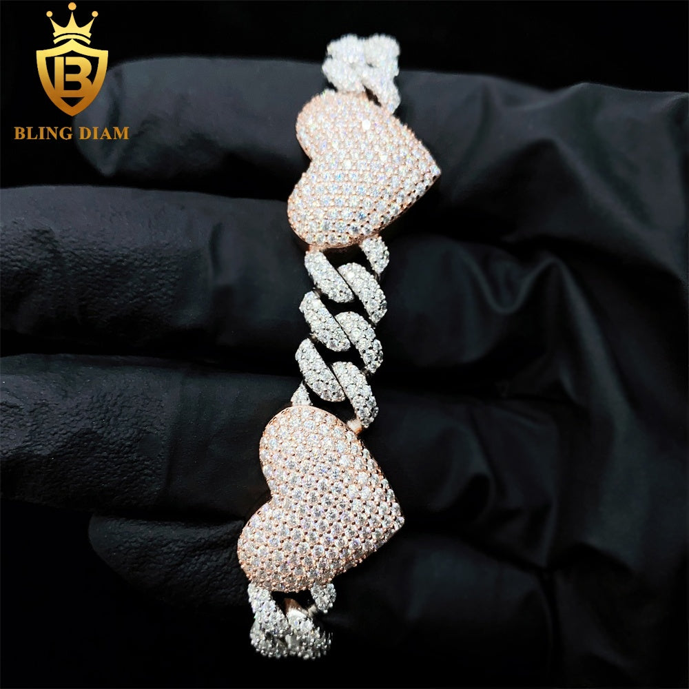 Two Tone Pink Heart Cuban Bracelet