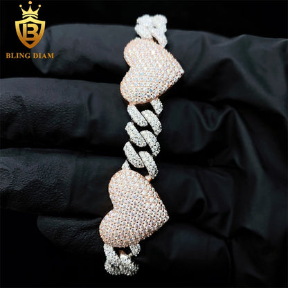 Two Tone Pink Heart Cuban Bracelet