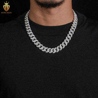 14mm Moissanite 925 Silver Link Chain