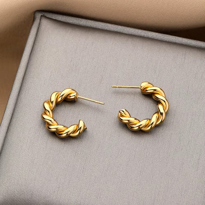 Twist Rope Round Chunky Hoop Gold Earring