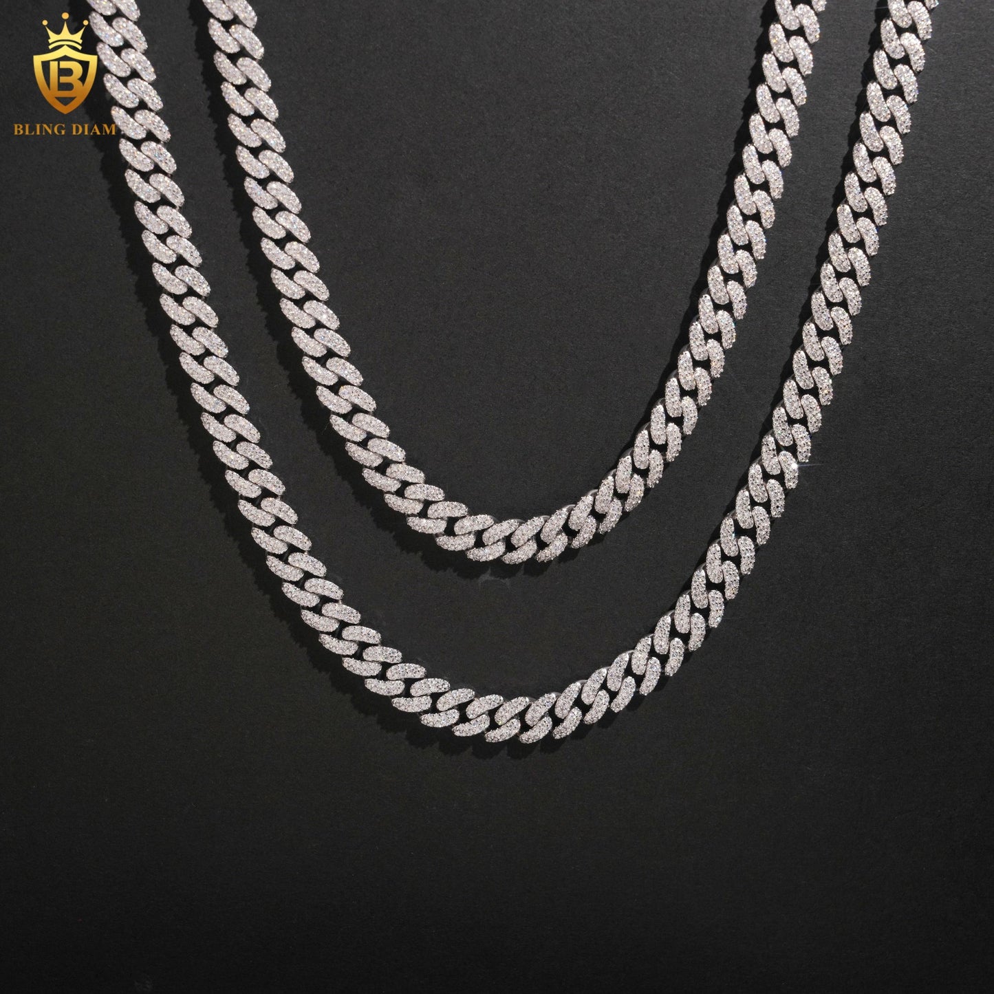 Miossanite 8mm 925 Sterling Silver Cuban Link Chain