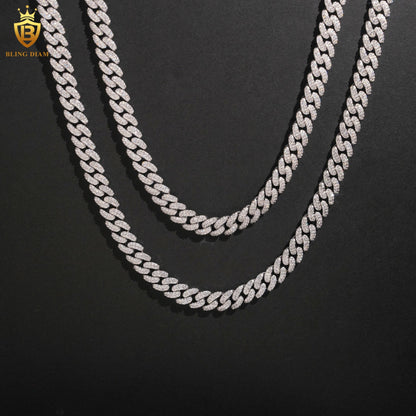 Miossanite 8mm 925 Sterling Silver Cuban Link Chain