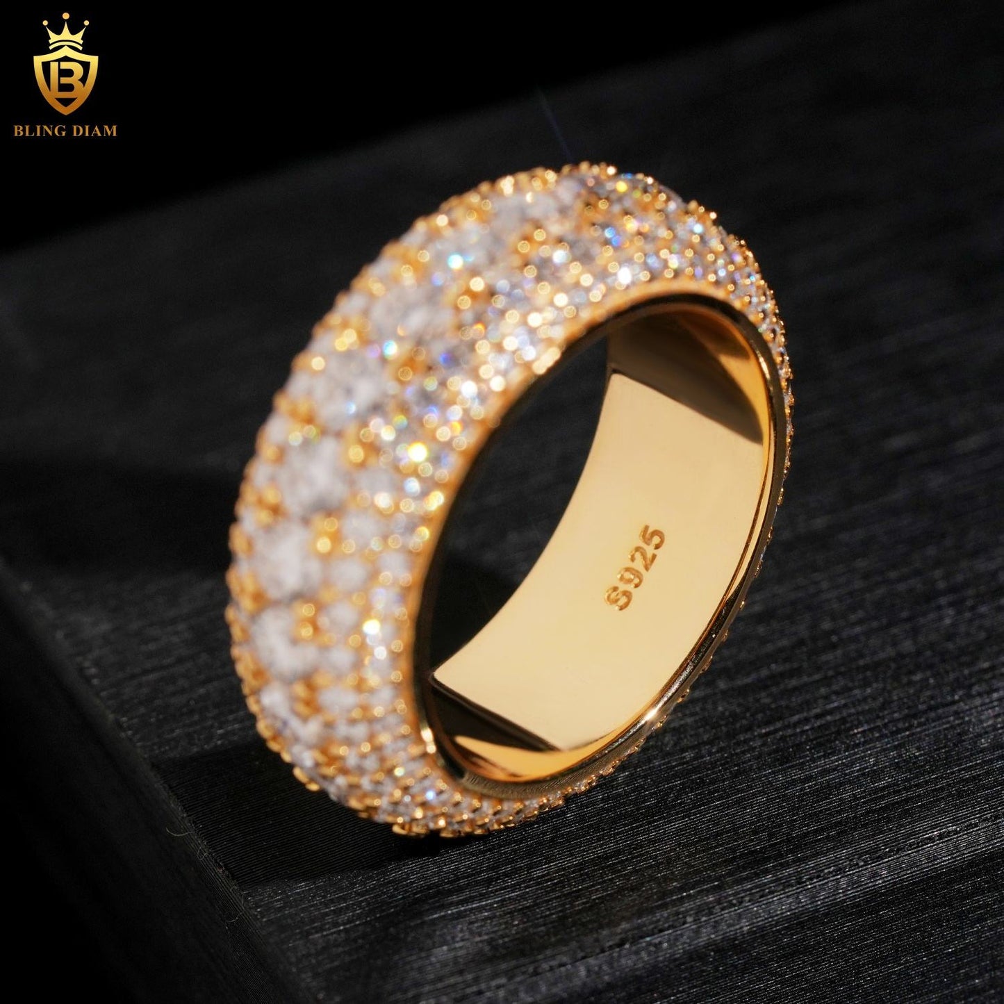 Iced-out moissanite ring