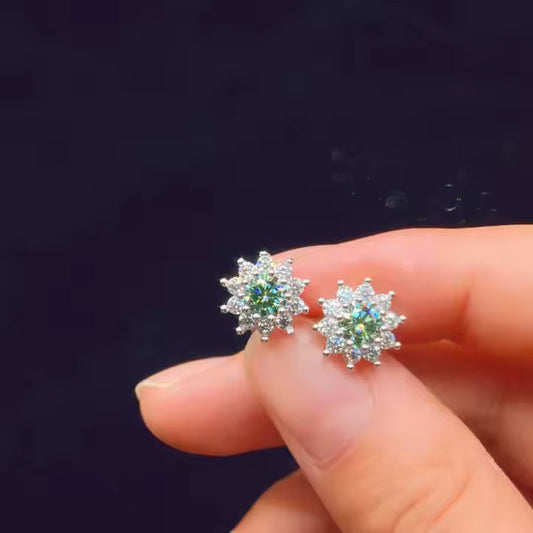 Royal Flora VVS Moissanite Stud Earrings | Blue-Green Stones in Sterling Silver