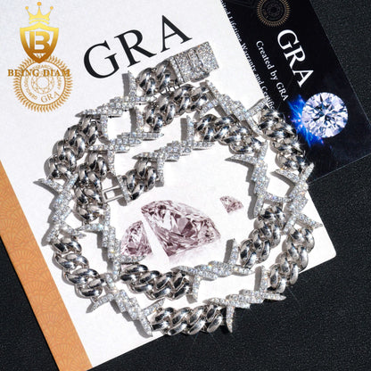 13mm Sharp 925 Sterling Silver Moissanite Chain