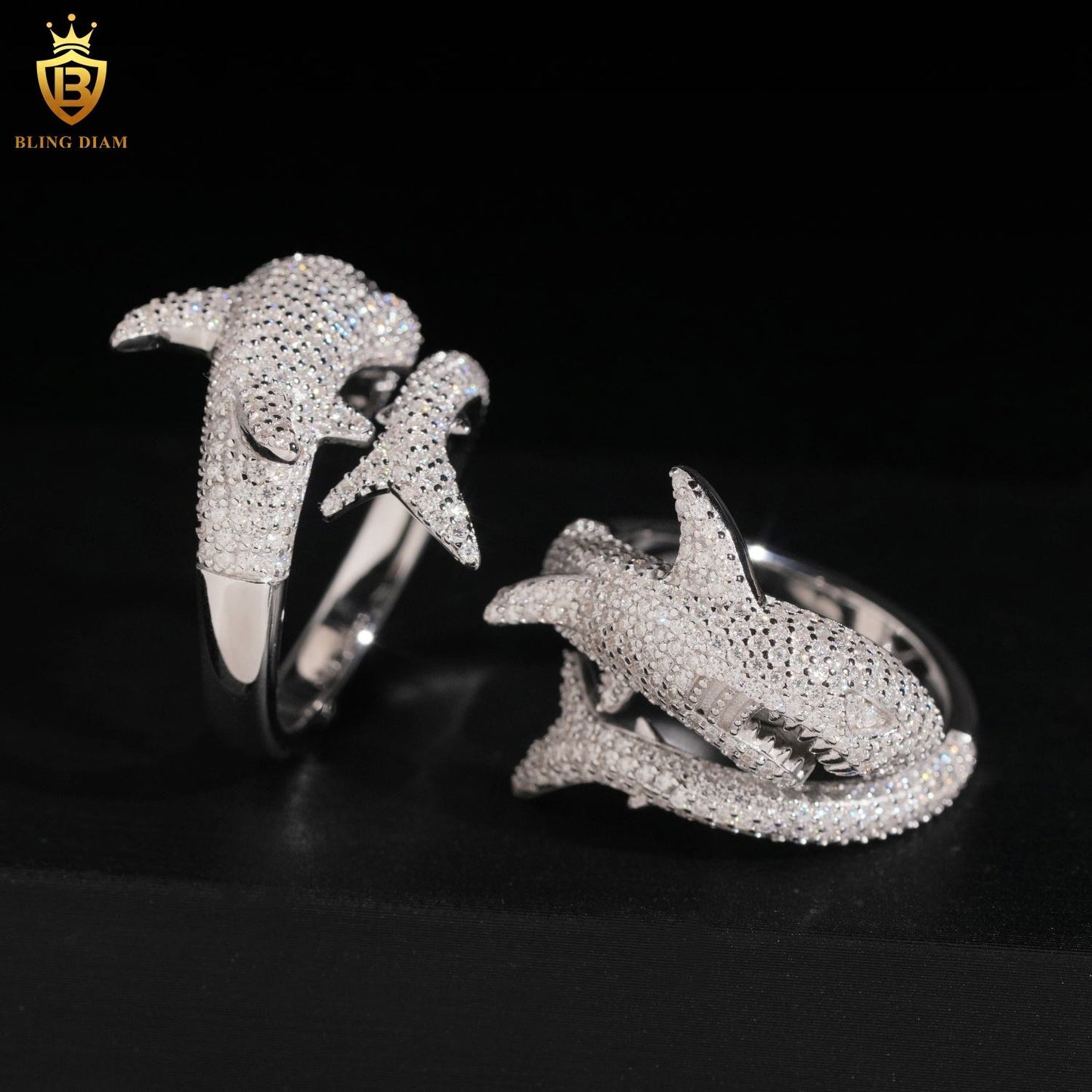 Shark-design iced-out ring