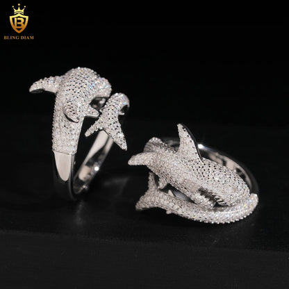 Shark-design iced-out ring