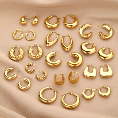 Twist Rope Round Chunky Hoop Gold Earring