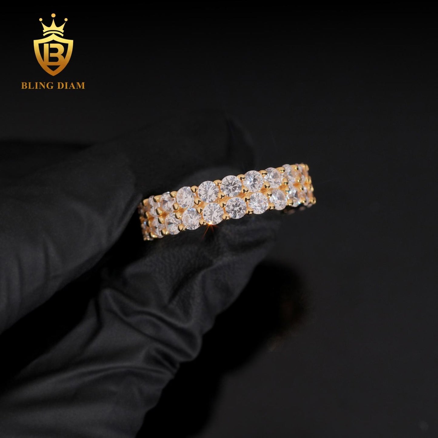 Two-row iced-out moissanite ring