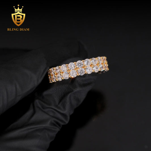Two-row iced-out moissanite ring