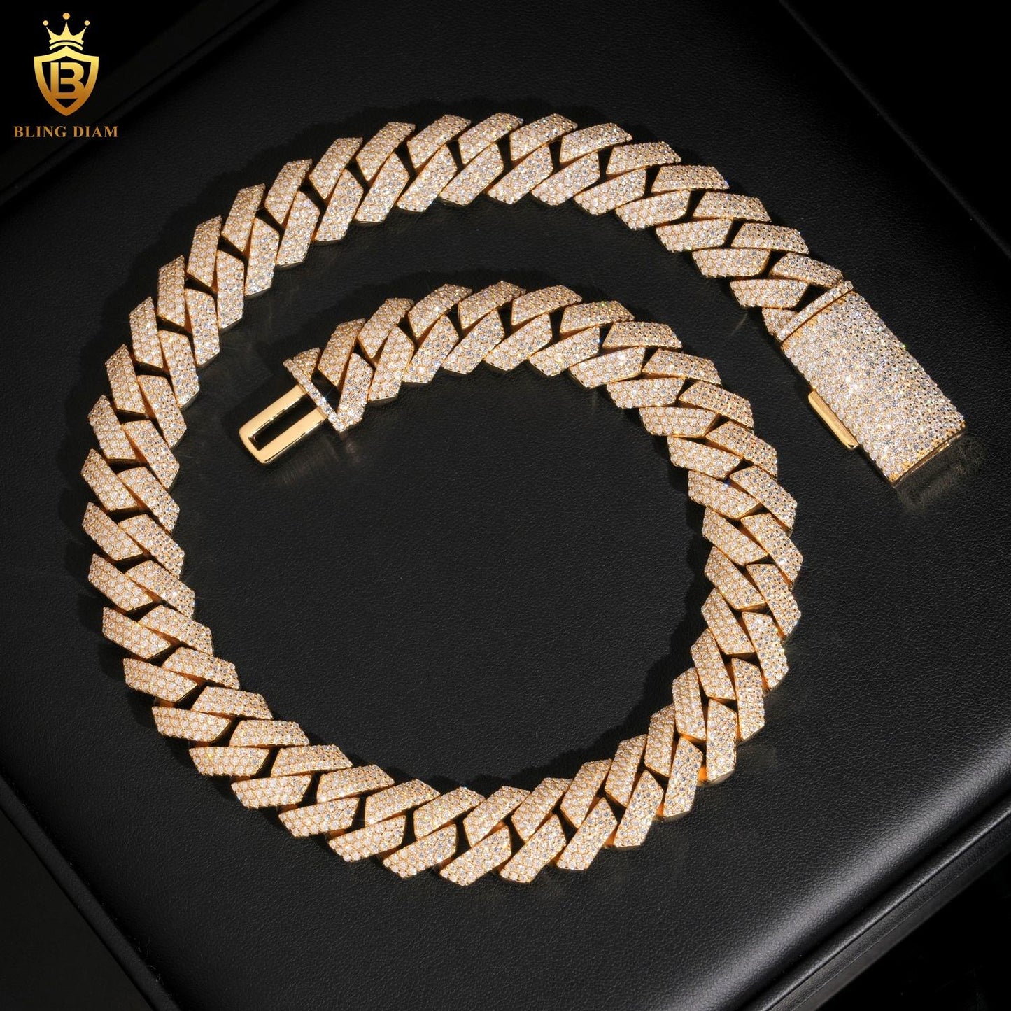 16mm Moissanite Solid 925 Silver Gold Plated Cuban Link Chain