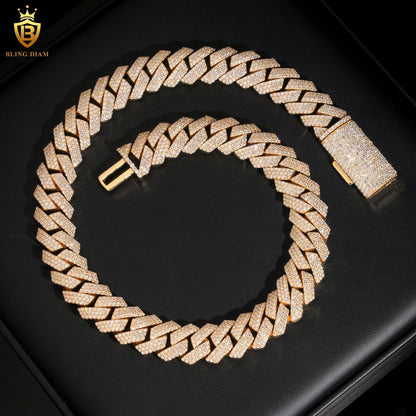 16mm Moissanite Solid 925 Silver Gold Plated Cuban Link Chain