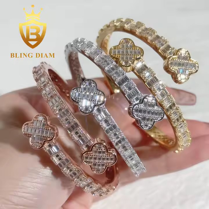 Moissanite Clover Bangle Bracelet