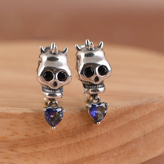Heart Shaped Zircon Skull Head Stud Earrings
