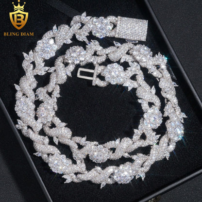 15mm Flower Fancy Shape VVS Moissanite 925 Silver chain
