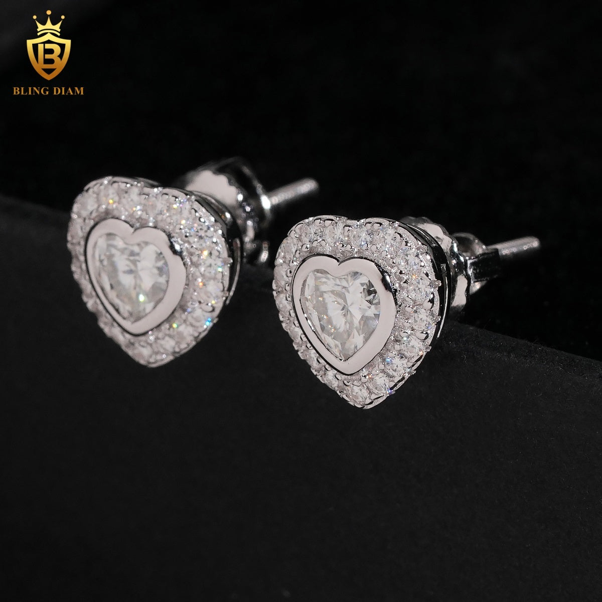 VVS Iced-Out Moissanite Heart Stud Earrings