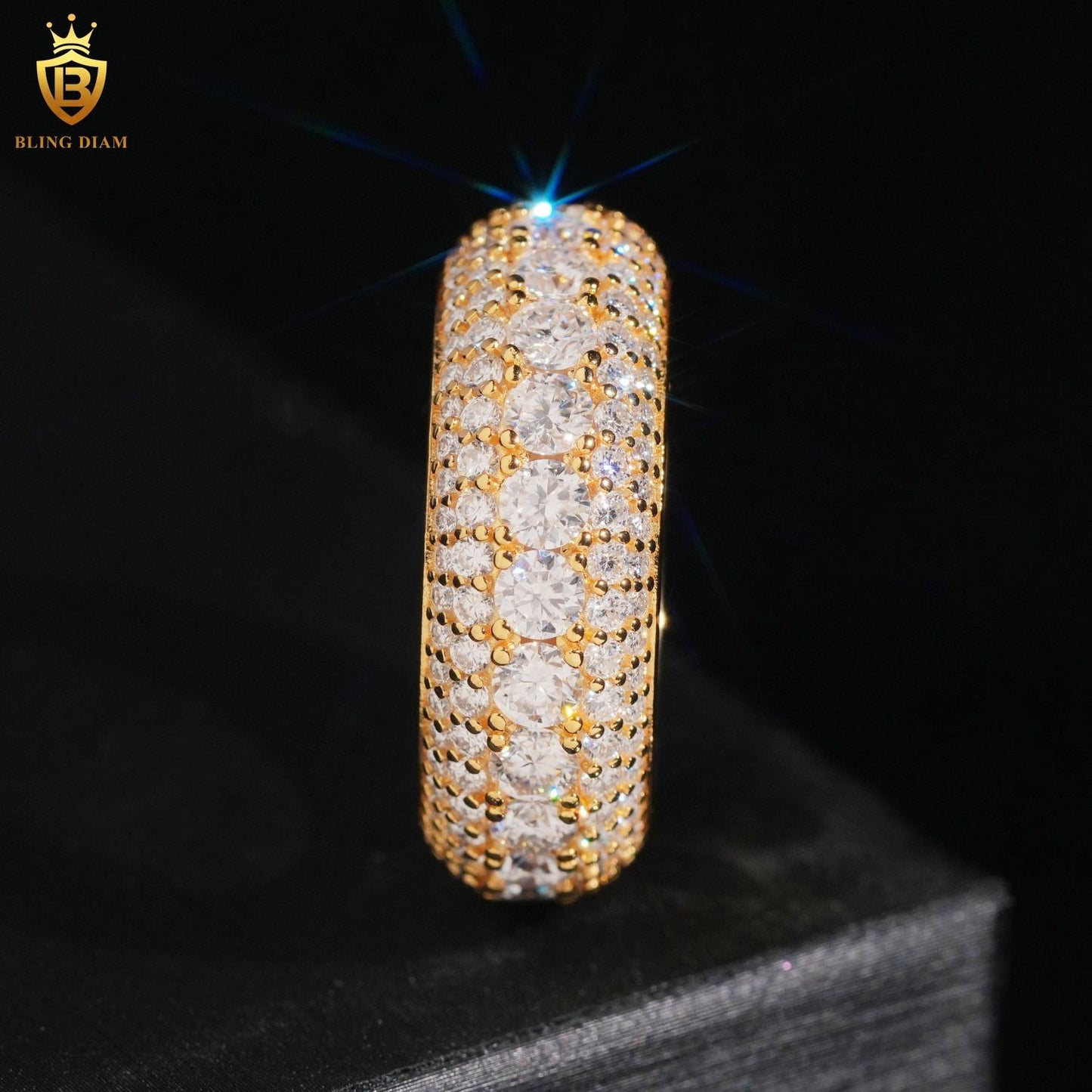 Iced-out moissanite ring