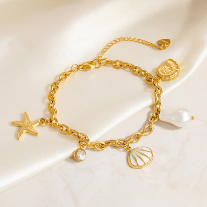 Ocean Beach Shell Starfish Pearl Charm Bracelets