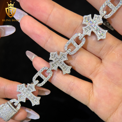 Baguette Cut Cross Moissanite Bracelet
