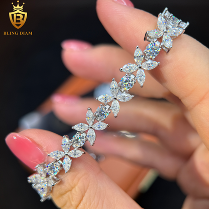 Marquise Cut Four-Leaf Clover Moissanite Bracelet