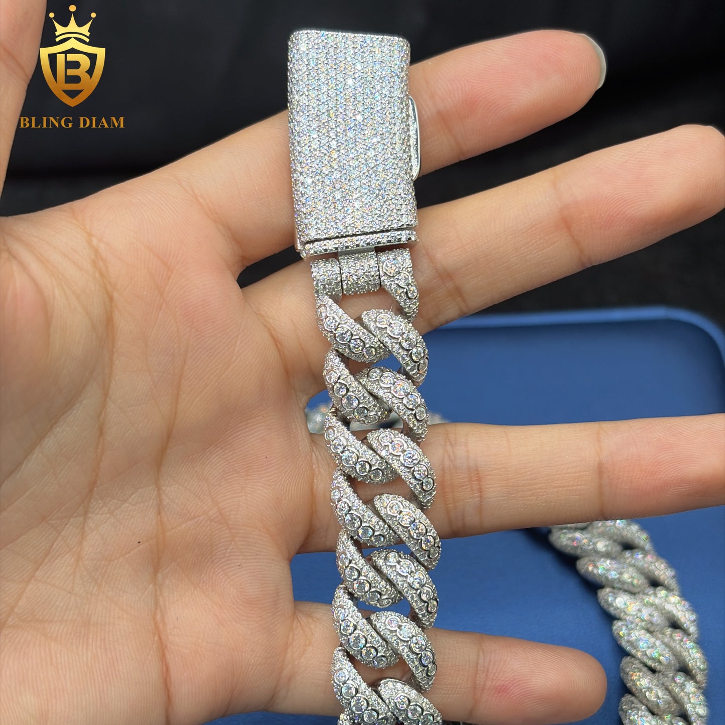 Miossanite 15mm 925 Sterling Silver Cuban Chain