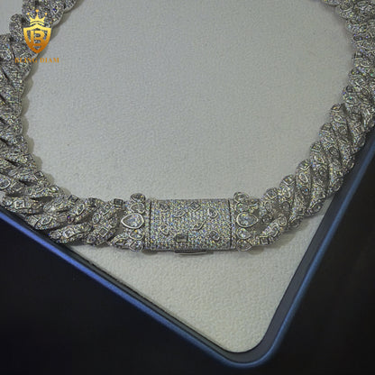15mm 925 Silver Moissanite Rhodium Plated Chain