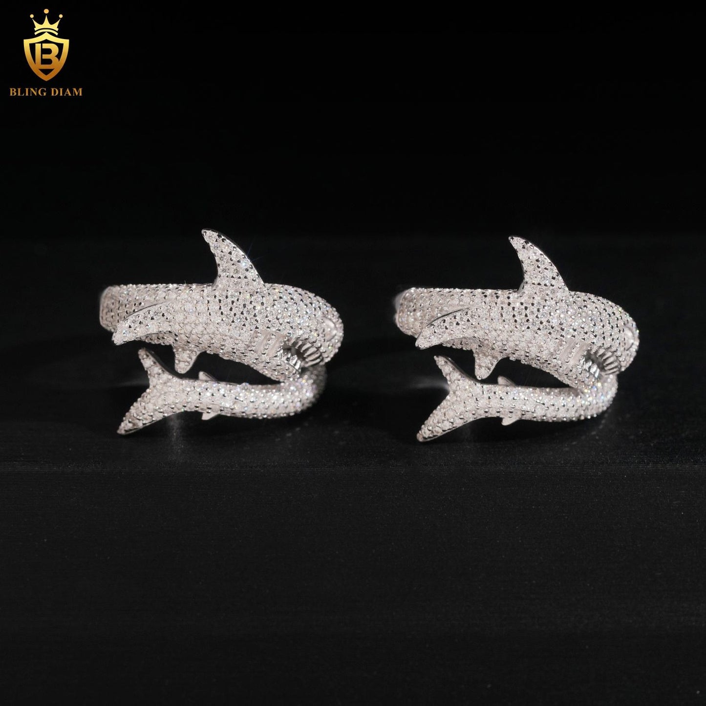 Shark-design iced-out ring