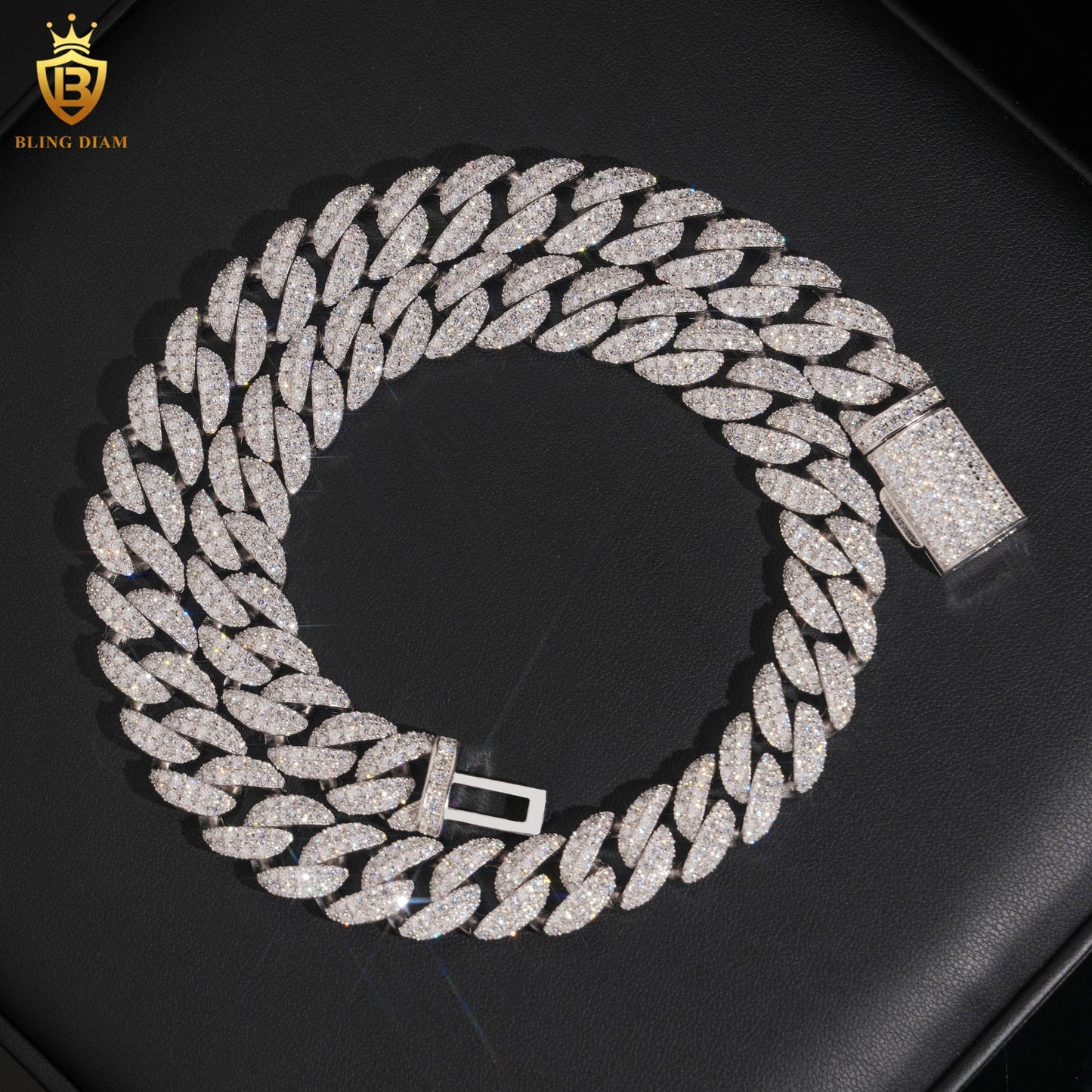 14mm Moissanite 925 Silver Link Chain