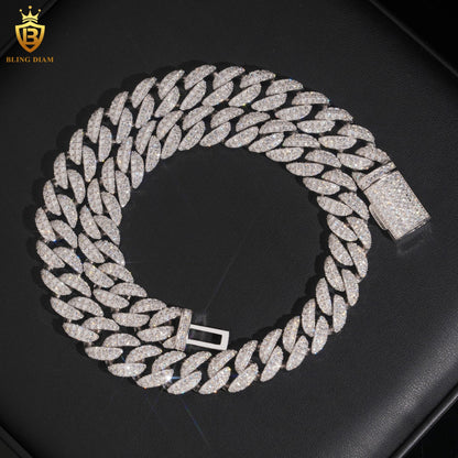 14mm Moissanite 925 Silver Link Chain