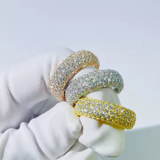 Ring - 5 Row VVS Moissanite, Sterling Silver/Gold/Rose Gold