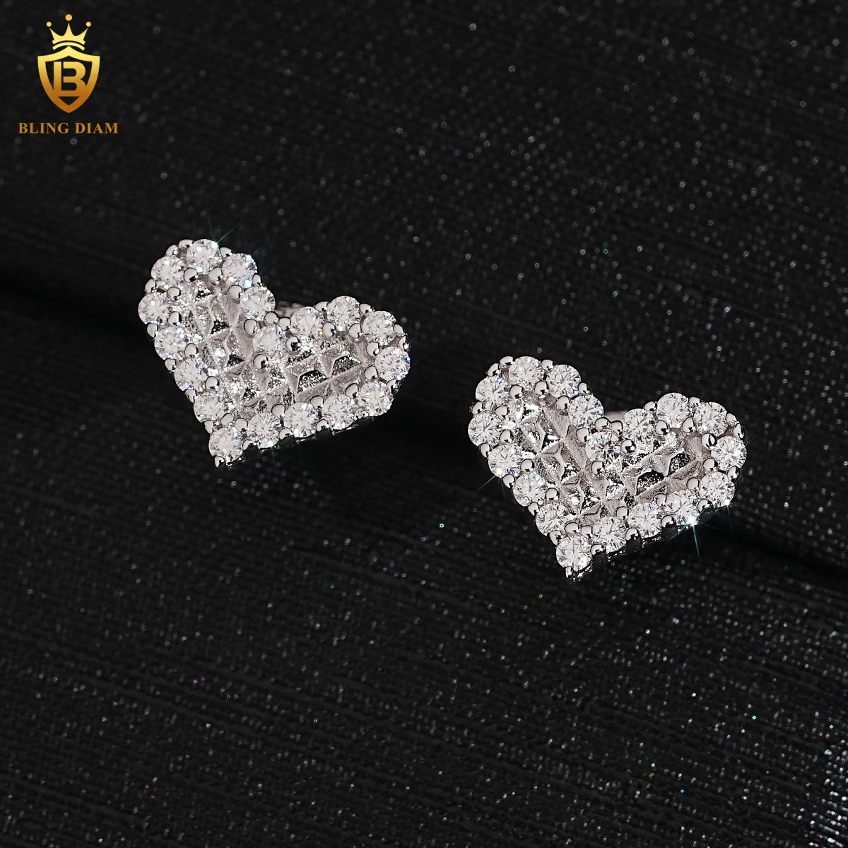 Heart-Shaped Full Pavé Moissanite Stud Earrings