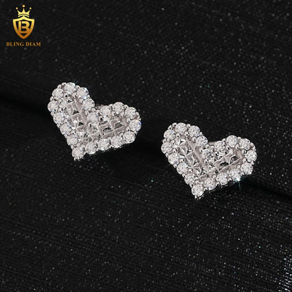 Heart-Shaped Full Pavé Moissanite Stud Earrings