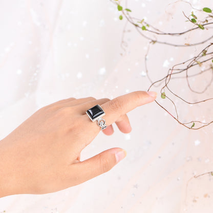 Square Black Agate Ring