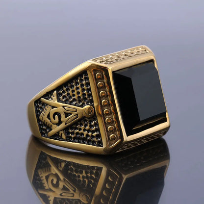 Masonic Black Stone Ring