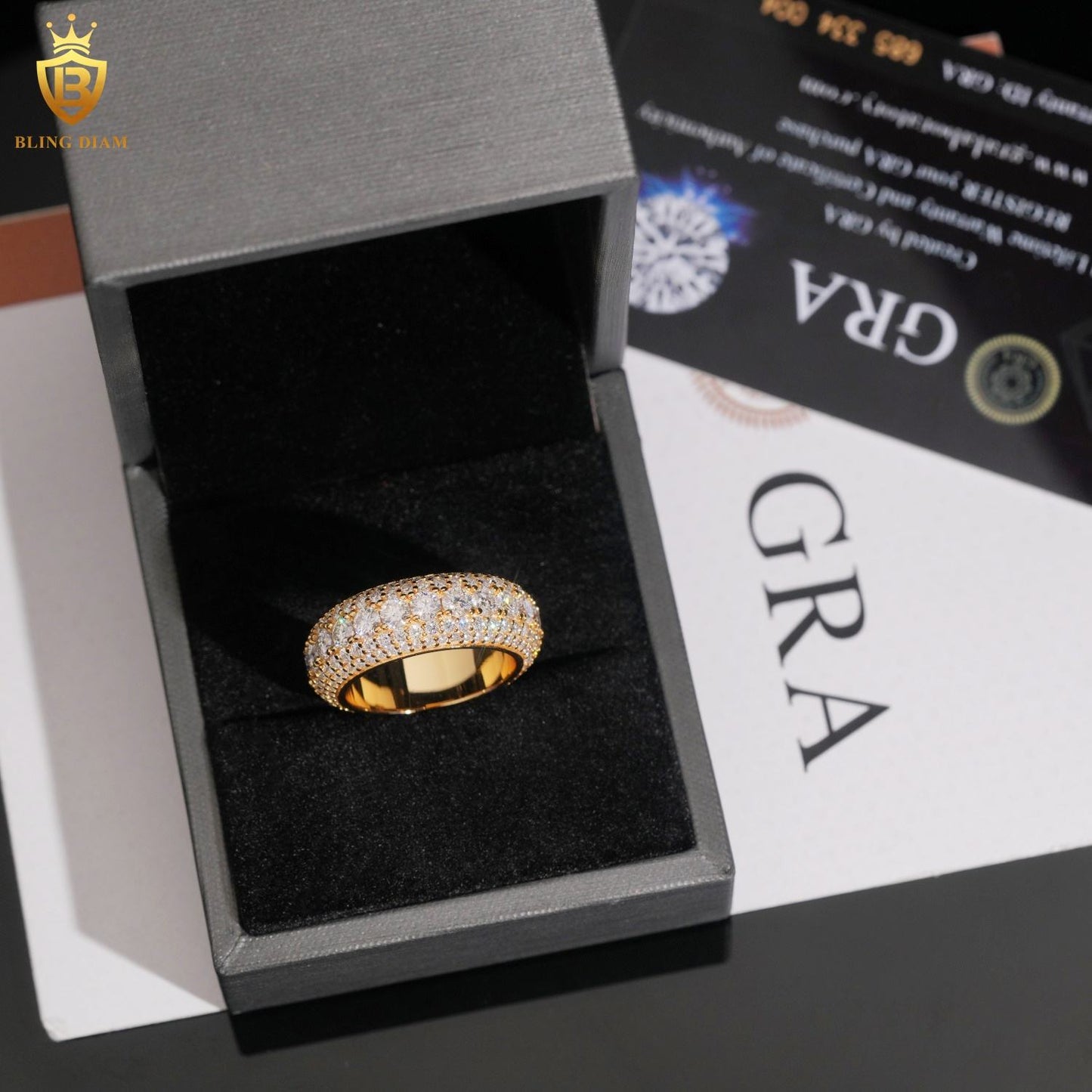 Iced-out moissanite ring
