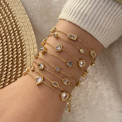 Multi-layer Heart White Zircon Charm Bracelet